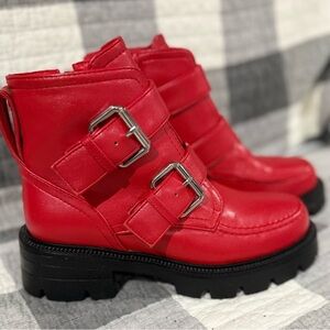 Stylish Red Buckle Ankle Boots